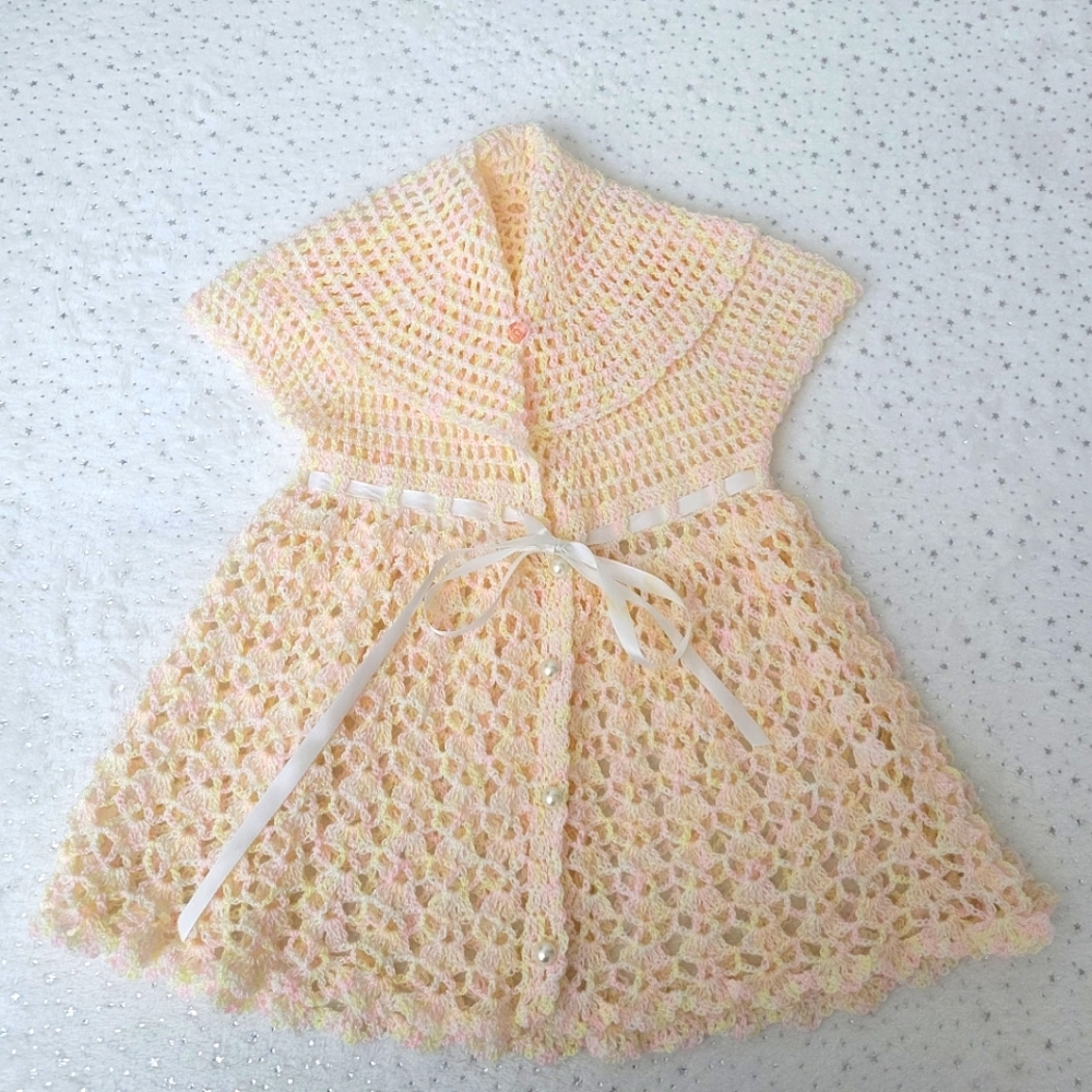 Handmade Crochet Baby Dress with Ribbon